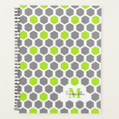 Modern Lime Green Grey Geometric Pattern Monogram Planner (Voorkant)