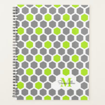 Modern Lime Green Grey Geometric Pattern Monogram