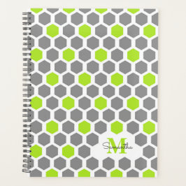 Modern Lime Green Grey Geometric Pattern Monogram Planner