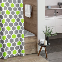 Modern Lime Green Grey Hexagon Geometric Douchegordijn