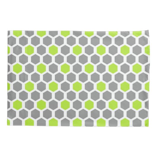 Modern Lime Green Grey Hexagon Geometric Pattern Kussensloop (Achterkant)