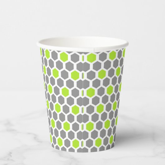 Modern Lime Green Grey Hexagon Pattern Papieren Bekers (Rechts)