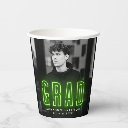 Modern Lime Green Neon Afstuderen Papieren Bekers (Voorkant)