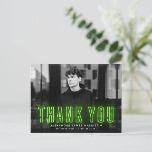 Modern Lime Green Neon Foto Afstuderen Hartelijk d Briefkaart (Staand voorkant)
