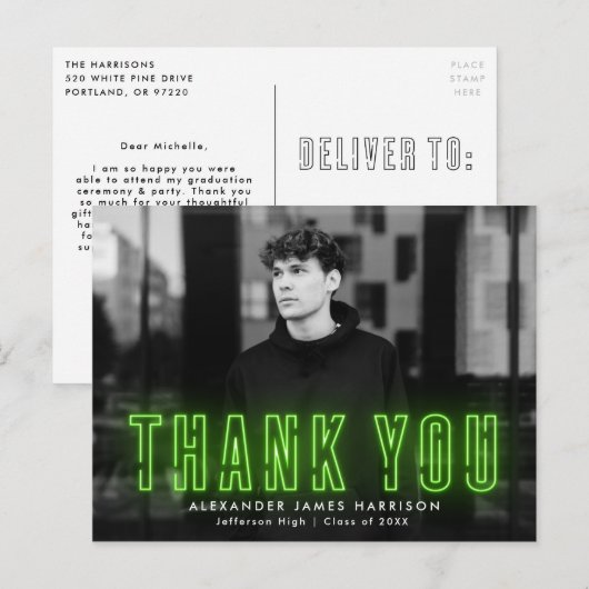 Modern Lime Green Neon Foto Afstuderen Hartelijk d Briefkaart (Voorkant / Achterkant)