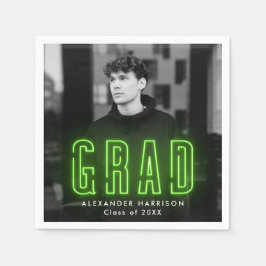Modern Lime Green Neon Photo Afstuderen Servet
