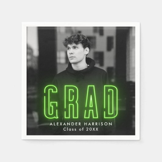Modern Lime Green Neon Photo Afstuderen Servet (Voorkant)