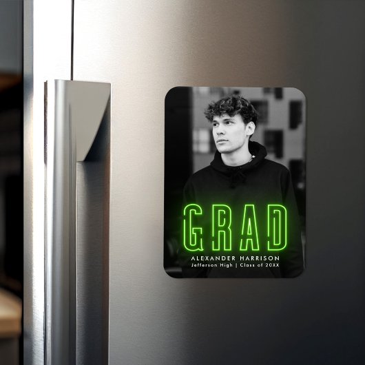Modern Lime Green Neon Vertical Photo Afstuderen Magneet