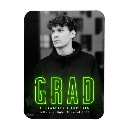 Modern Lime Green Neon Vertical Photo Afstuderen Magneet (Verticaal)