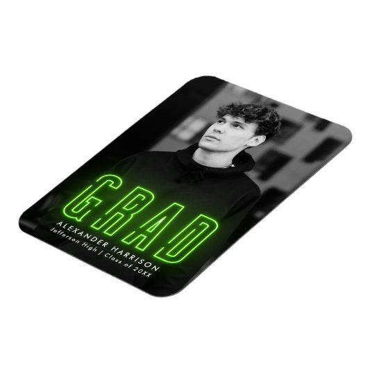 Modern Lime Green Neon Vertical Photo Afstuderen Magneet (Linkerzijde)