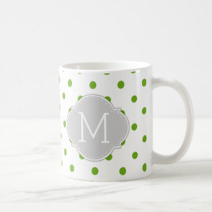 Modern Lime Green Polka-stippen met monogram Koffiemok