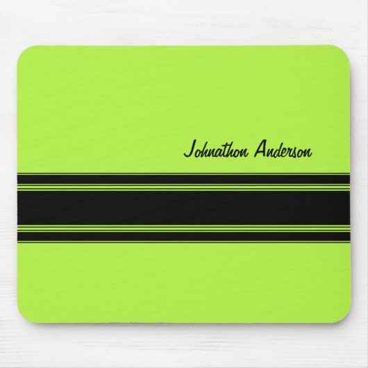 Modern Lime Green Racing Stripes met naam Muismat (Voorkant)