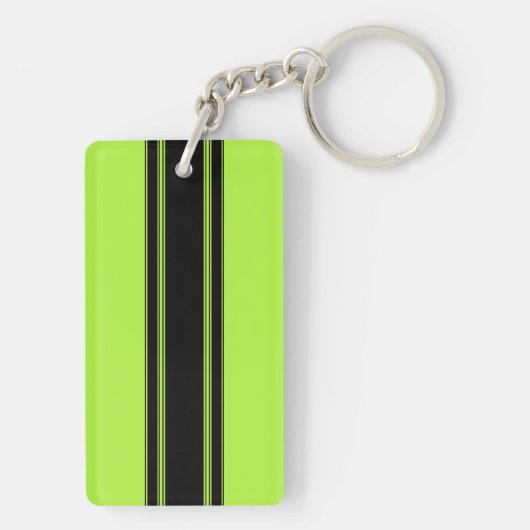 Modern Lime Green Racing Stripes met naam Sleutelhanger (achterkant)