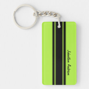 Modern Lime Green Racing Stripes met naam Sleutelhanger