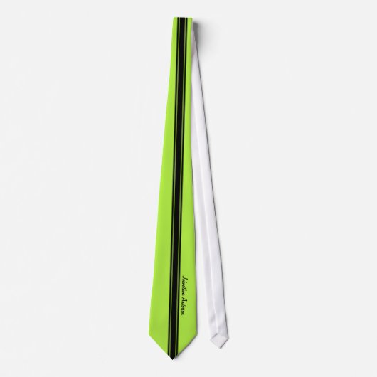Modern Lime Green Racing Stripes met naam Stropdas (Voorkant)