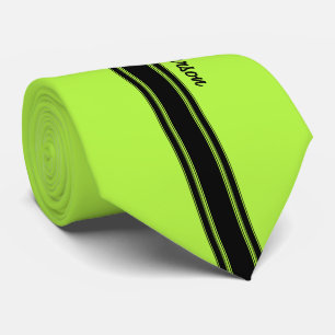 Modern Lime Green Racing Stripes met naam Stropdas