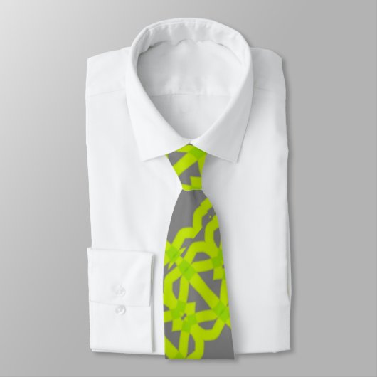 Modern Lime Green Silver Grey Pattern Stropdas (Gebonden)