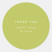 Modern Lime Green "Thank You" Custom Wedding Ronde Sticker (Voorkant)