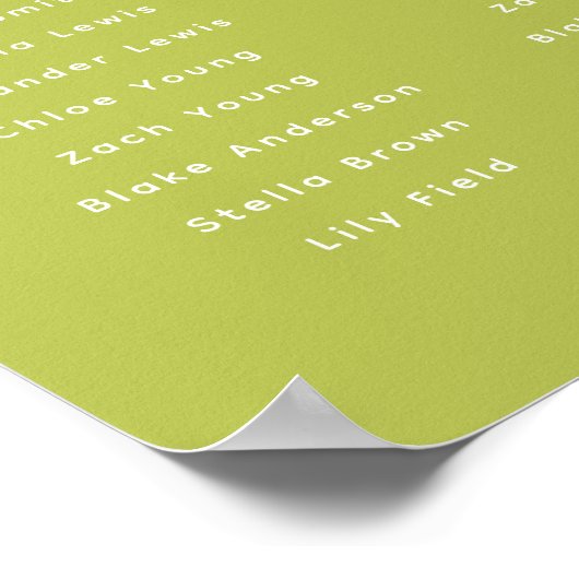 Modern Lime Green Wedding 8-Table Seating Chart Poster (Hoek)