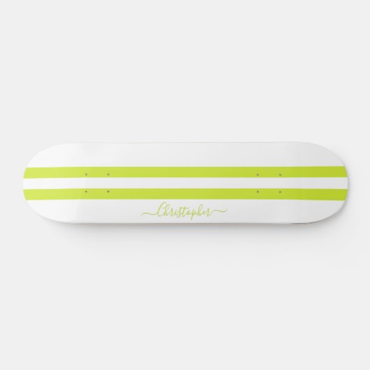 Modern Lime Green White Racing Stripes Monogramed Persoonlijk Skateboard (Horizontaal)