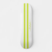 Modern Lime Green White Racing Stripes Monogramed Persoonlijk Skateboard (Voorkant)