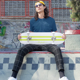 Modern Lime Green White Racing Stripes Monogramed Persoonlijk Skateboard