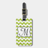 Modern Limoen Glitter Chevron Monogram Bagagelabel (Voorkant verticaal)