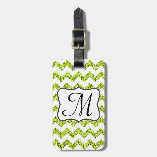 Modern Limoen Glitter Chevron Monogram Bagagelabel (Voorkant verticaal)