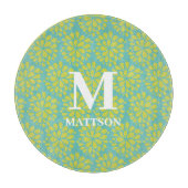 Modern limoengroen Blauwgroen Abstract bloemmonogr Snijplank (Voorkant)