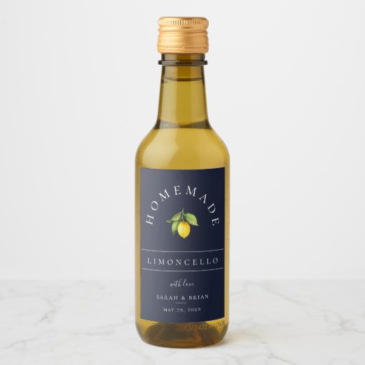 Modern Limoncello Blauw Mini Drank Label Wijn Etiket (Voorkant)