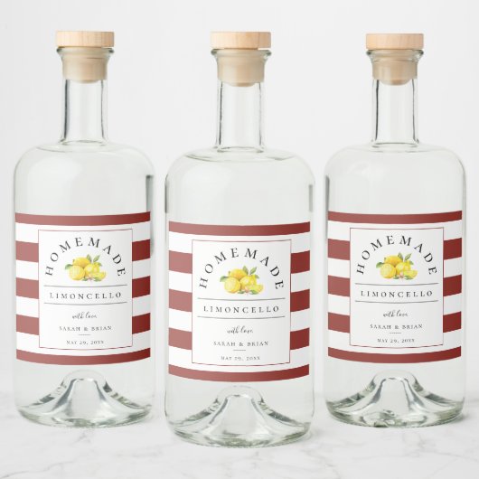 Modern Limoncello Rustic Red Stripe Likeurfles Etiket (Flessen)