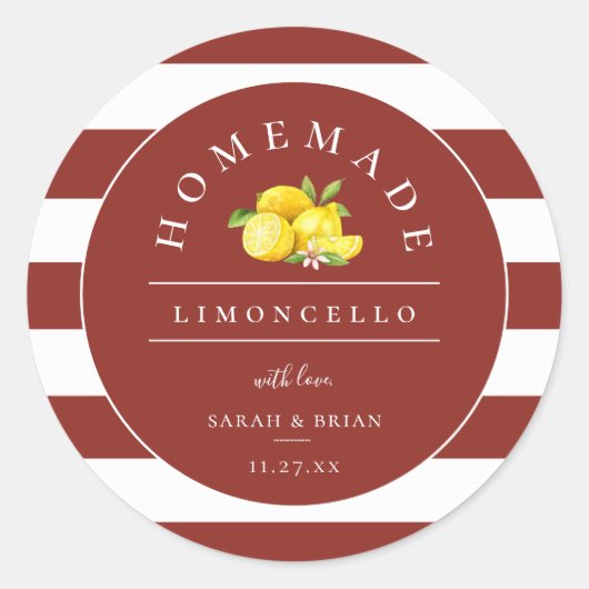 Modern Limoncello Rustic Red Stripe Ronde Sticker (Voorkant)