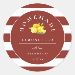 Modern Limoncello Rustic Red Stripe Ronde Sticker