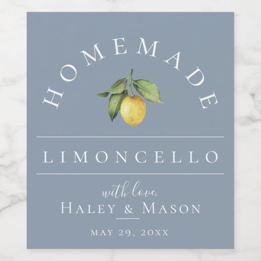 Modern Limoncello Stoffig Blauw Drank Label Wijn Etiket (Enkel label)