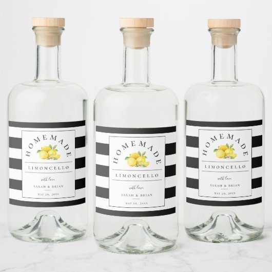 Modern Limoncello Zwart Streep Drank Label Likeurfles Etiket (Flessen)