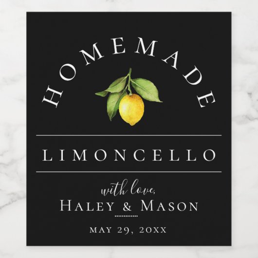 Modern Limoncello Zwarte Dranklabel Wijn Etiket (Enkel label)