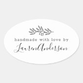 Modern Line Art Berries Handgemaakt met Liefde doo Ovale Sticker (Voorkant)