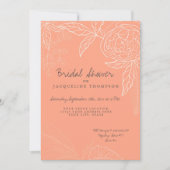 Modern Line Art Blush Peach Floral Peony Bridal Kaart (Voorkant)