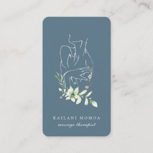 Modern Line Art Feminine Floral Blue Visitekaartje