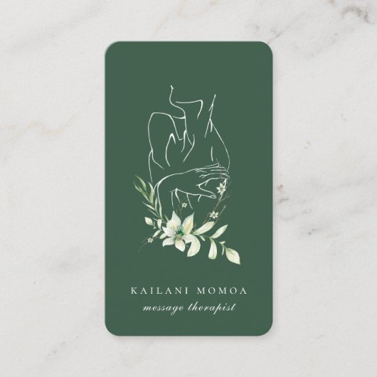 Modern Line Art Feminine Floral Green Visitekaartje (Voorkant)