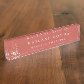 Modern Line Art Feminine Floral Sinaasappel Naambordje (Zijkant)