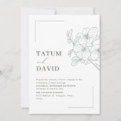 Modern Line Art Floral Green Wedding Invite Kaart (Voorkant)