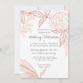 Modern Line Art Floral Peony Navy Oranje Leaf Kaart (Voorkant)