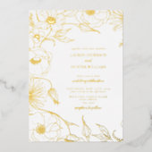 Modern Line Art Floral Wedding Gold Folie Uitnodiging (Voorkant)