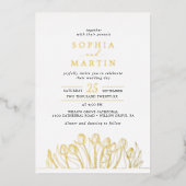 Modern Line Art Floral Wedding Gold Folie Uitnodiging (Voorkant)