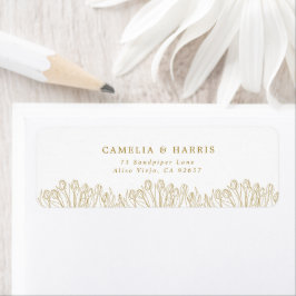 Modern Line Art Floral Wedding Retouradres Etiket