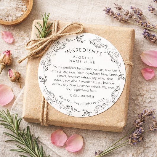Modern Line Art Floral Wreath Ingredients Labels