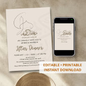 Modern Line Art Mosque Iftar Dinner Invitation Kaart