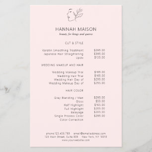 Modern, Line Art, Vrouw, Blad, Salon, Prijslijst Flyer