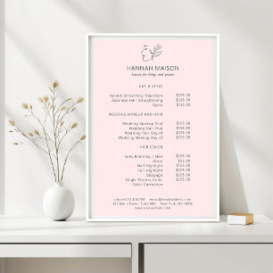 Modern, Line Art, Vrouw, Blad, Salon, Prijslijst Poster